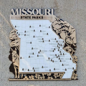 14 in Missouri State Park Travel Map Schild, mehrschichtiges Naturholzschild, Missouri State Parks Reisekarte, Tracker Map