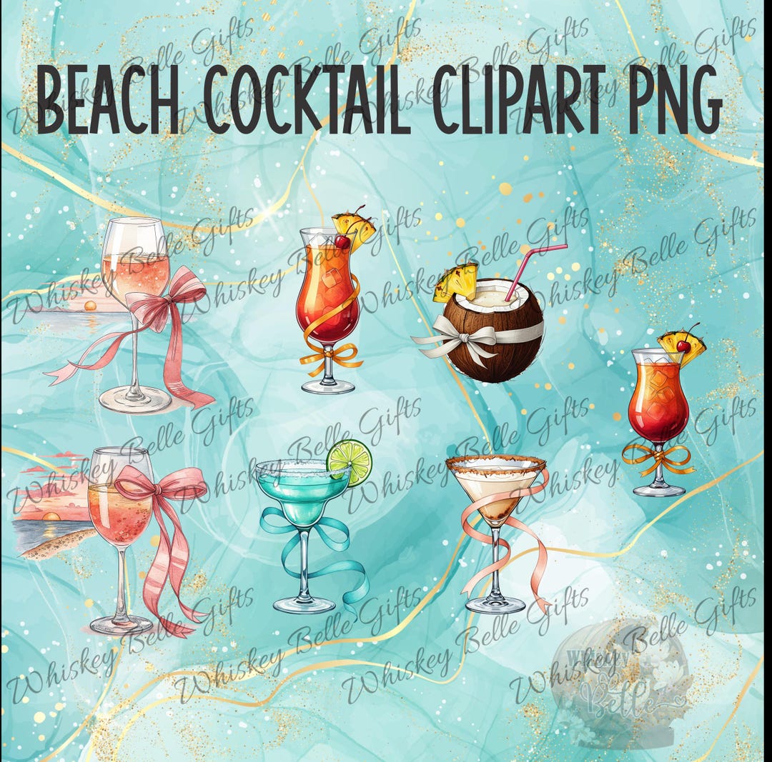 Beach Cocktail Clipart PNG Set Tropical Drinks Clip Art Summer Beverage ...