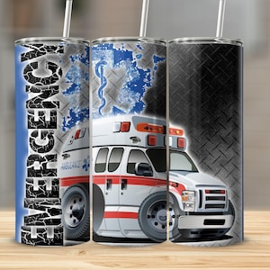 Emergency Ambulance Tumbler, Paramedic Stainless Steel Tumbler, EMS Worker Appreciation Gift, Medical Themed Drinkware, EMT Travel Cup