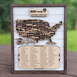 Mapa de Parques Nacionales de EE. UU., marcador de parques nacionales, señal de viaje, madera natural de 4 capas, mapa personalizado de seguimiento de parques nacionales.