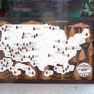 Rastreador de Parques Nacionales de EE. UU. personalizado, marcador de parques nacionales, letrero de mapa para viajeros, madera natural de 3 capas, mapa de seguimiento de parques nacionales personalizado