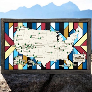 Rastreador de Parques Nacionales de EE. UU. personalizado, marcador de parques nacionales, letrero de mapa para viajeros, madera natural multicapa, mapa de parques nacionales personalizado