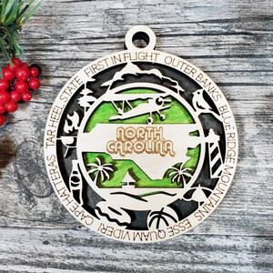 North Carolina State Ornament Series, Sign or Ornament, Double Layer Natural Wood ornament