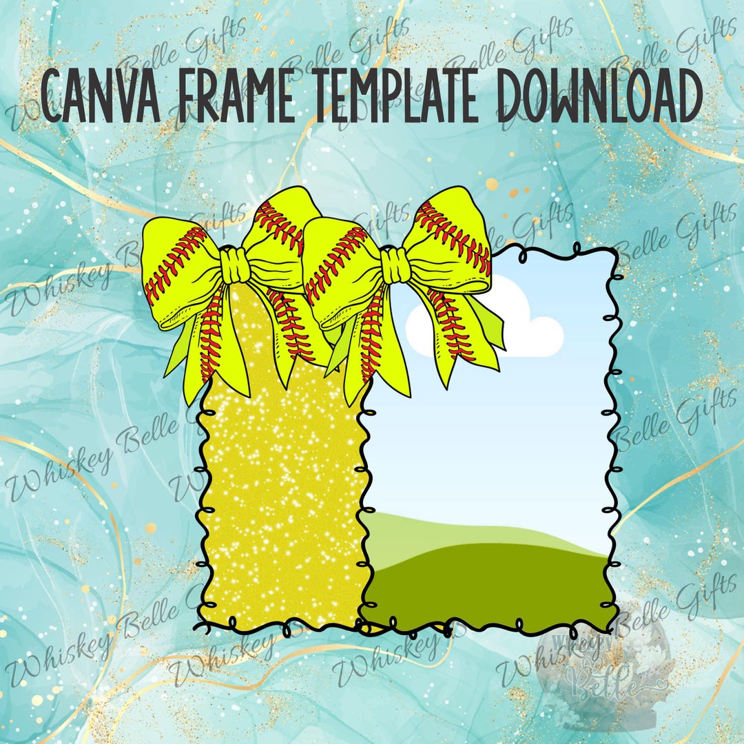Softball Lessons Frame Softball Bow Canva Frame,digital Download Pdf,sports Template,picture ...
