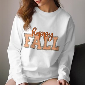 Happy Fall T-shirt met lange mouwen, T-shirt herfst, schattig herfstshirt voor vrouwen, seizoens-T-shirt, gezellige herfsttop met lange mouwen