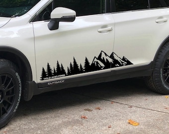 2x Mountain and Tree Car Decal, Custom Word, Car Decal, 751C High Performance Cast