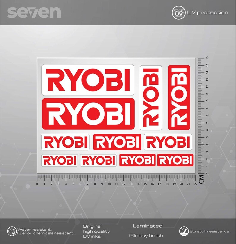 Ryobi Stickers Set, Ryobi Decals, Medium Set Car, Bike, Laptop Stickers ...