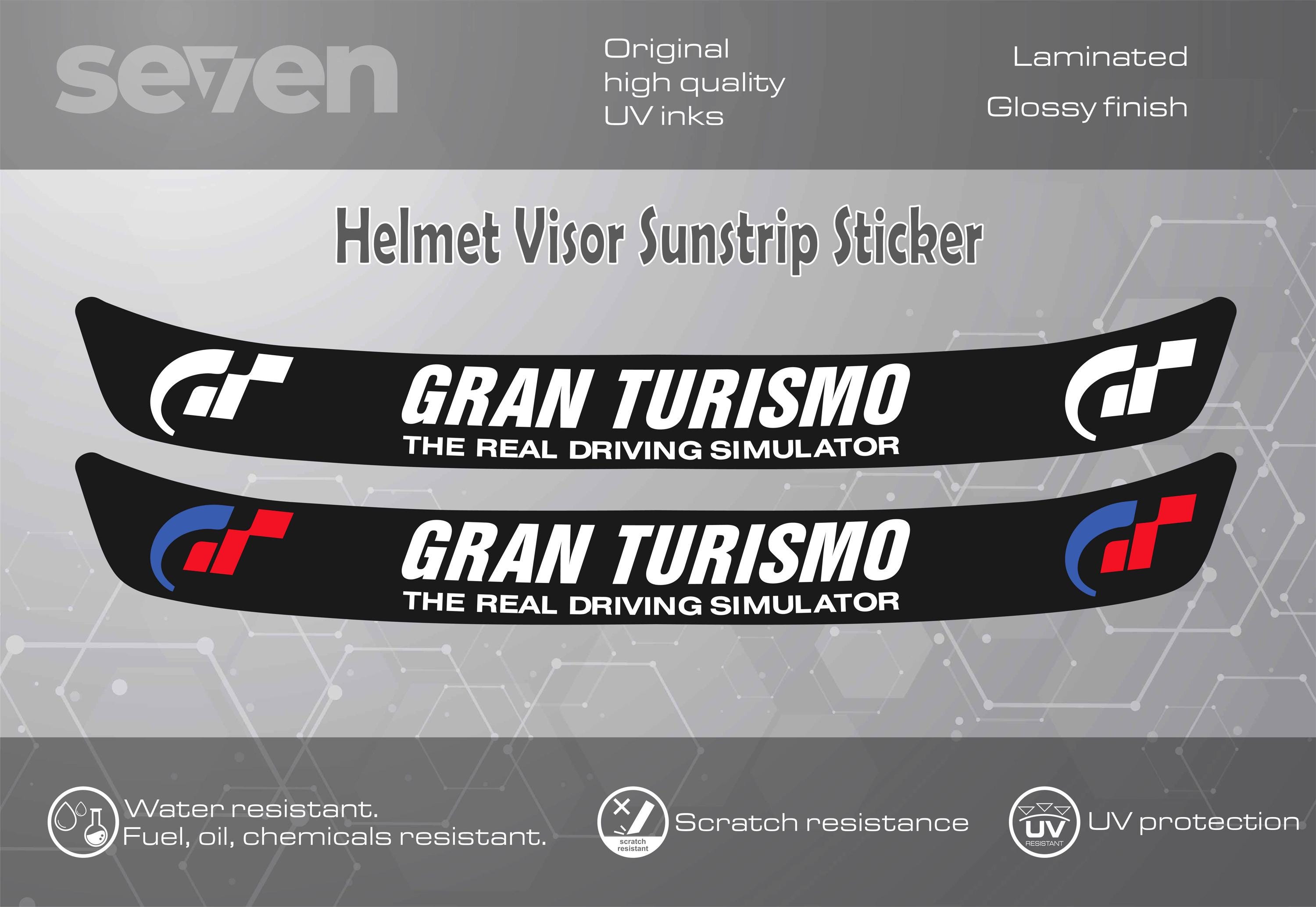 2x Gran Turismo Helmet Visor Sunstrip Sticker Decal - 295mm High