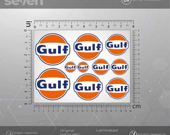Gulf stickers medium set, 10 stickers set Gulf Livery decals, Car, Bike, Laptop Stickers, High Quality Laminated Waterproof
