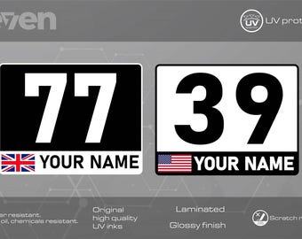 2x Custom Race Car Number Plate Car Door Decal, High Quality Laminated Waterproof