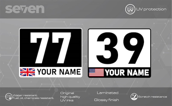 2x Custom Race Car Number Plate Car Door Decal, High Quality Laminated Waterproof