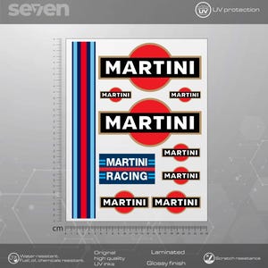 Martini stickers set, Martini Racing decals, Car, Bike, Laptop Stickers, High Quality Laminated Waterproof