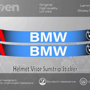 以下が含まれることがあります： BMWのロゴと「BMW」という文字が白で印刷された、青と白のヘルメットバイザーサンストリップステッカー2枚。ステッカーは、耐水性、燃料、油、化学物質に耐性があり、傷つきにくく、UV保護を提供します。