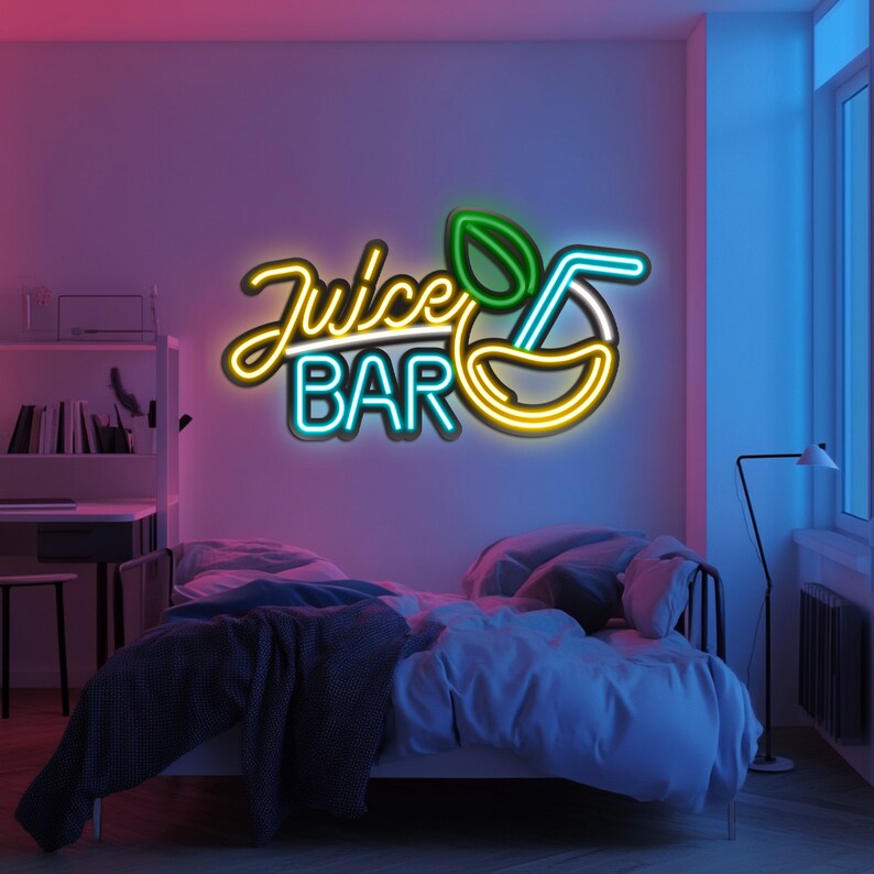 Juice Bar Metal Neon Sign, Neon Wall Art, Neon Light Sign, Custom Neon