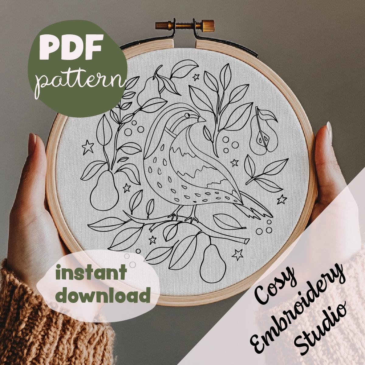 Partridge in a Pear Tree PDF Hand Embroidery Pattern | Festive ...