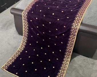 Chal de terciopelo bordado morado, chal de novia, chal de boda