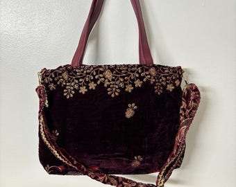 Rosa Samt Tragetasche - Upcycled Gobelin Schultertasche, Boho Chic Geldbörse