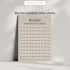 Desafio de economia de 10k 100 envelopes, rastreador de desafio de economia imprimível de 10.000, meta de economia de dinheiro de 10.000, A4, A5, carta dos EUA, tamanho de pôster dos EUA