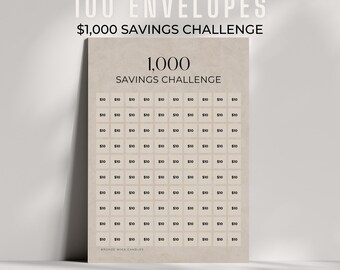 1 000 enveloppes Défi Économies 100, suivi du défi Économies 1 000 imprimable, objectif 1 000 économies d'argent, A4, A5, lettre US et format poster américain