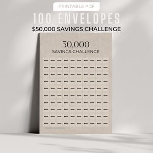 Desafio de economia de 50k 100 envelopes, rastreador de desafio de economia imprimível de 50.000, meta de economia de dinheiro de 50.000, A4, A5, carta dos EUA, tamanho de pôster dos EUA