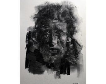 old man ORIGINAL  painting charcoal, illustration, face, fine art, handmade, large art inch 40x28, not a print