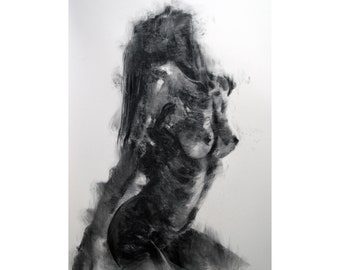 ORIGINAL charcoal painting  drawing, origial painting,  Nude Erotic Art one of a kind Woman Fashion Large art inch 40x28 not a print