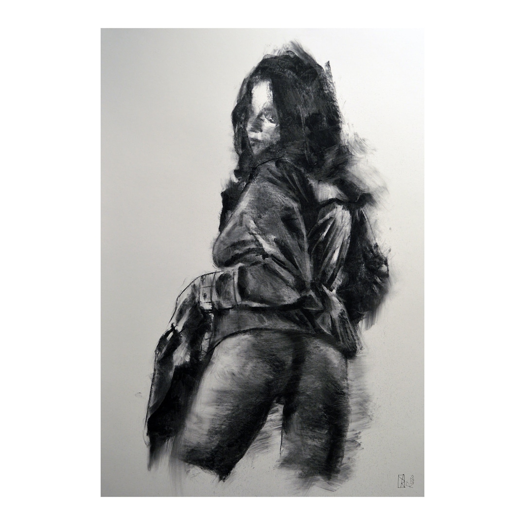 Pintura, original, carbón, dibujo, pintura origial Desnudo Arte erótico