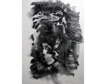 tiger original Drawing charcoal painting illustration one of a kind handmade large art inch 40x28, not a print