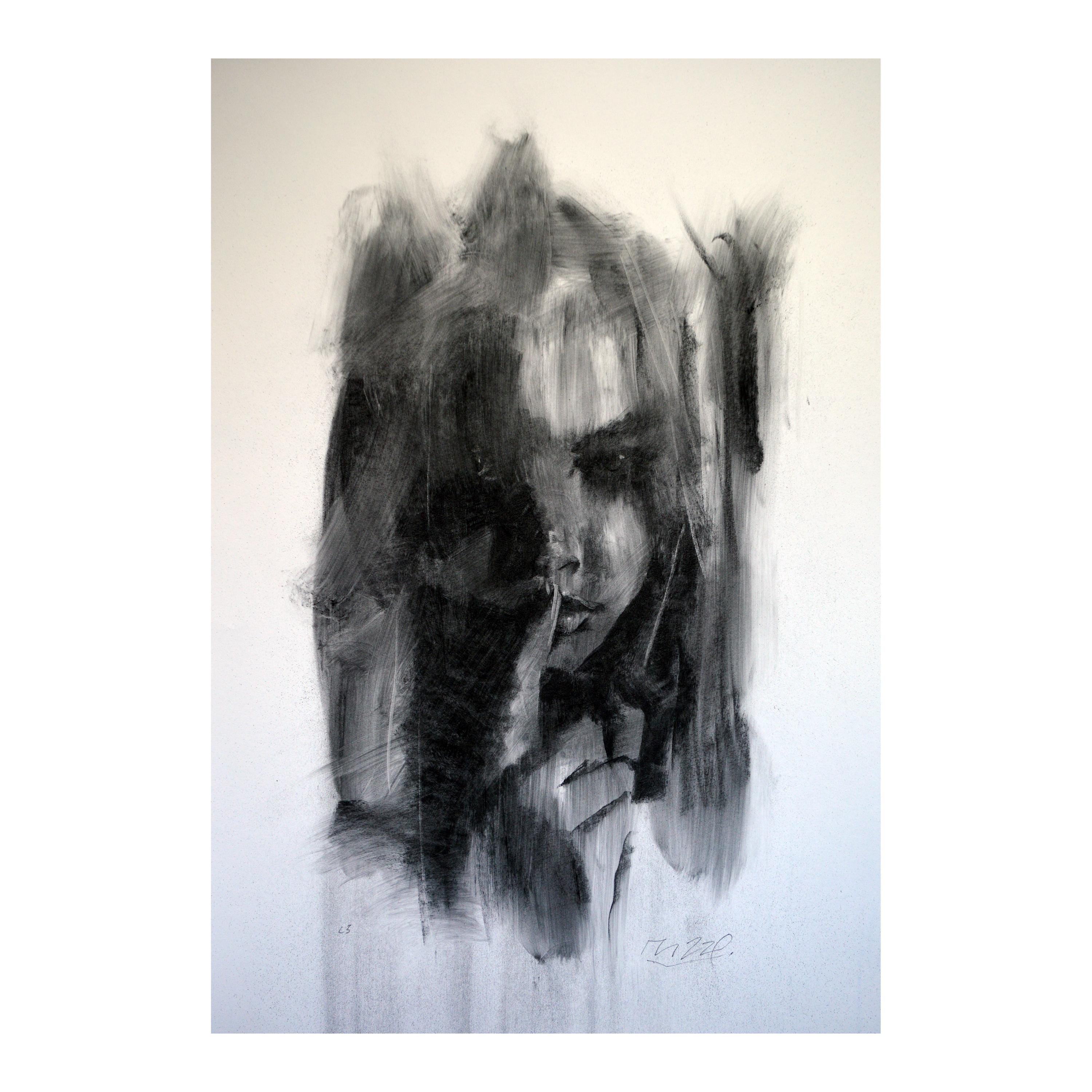 Original charcoal drawing wall art painting fashion face woman  one of a kind handmade large art inch 40x28, not a print