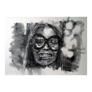 Original charcoal drawing wall art painting fashion face woman  one of a kind handmade large art inch 40x28, not a print