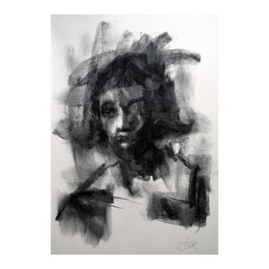 Original charcoal drawing wall art painting fashion face woman  one of a kind handmade large art inch 40x28, not a print