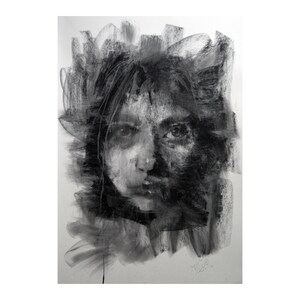 Original charcoal drawing wall art painting fashion face woman  one of a kind handmade large art inch 40x28, not a print