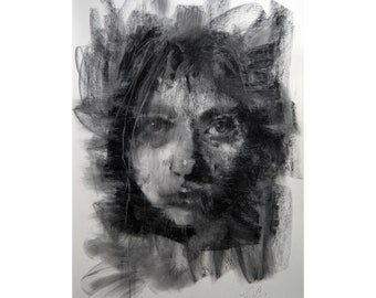 Original charcoal drawing wall art painting fashion face woman  one of a kind handmade large art inch 40x28, not a print