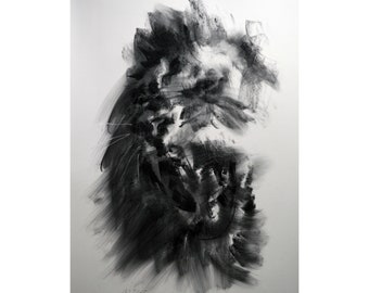 lion original Drawing charcoal painting illustration one of a kind handmade large art inch 40x28, not a print