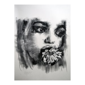 Original charcoal drawing wall art painting fashion face woman  one of a kind handmade large art inch 40x28, not a print