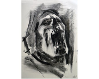 ORIGINAL charcoal, painting, Drawing, illustration, face, charcoal, one of a kind handmade, skull not a print