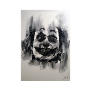 Joker ORIGINAL Dessin fusain illustration visage portrait unique en son genre fait à la main grand art pas une impression