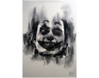 Joker ORIGINAL Drawing charcoal illustration face portrait one of a kind handmade large art  not a print