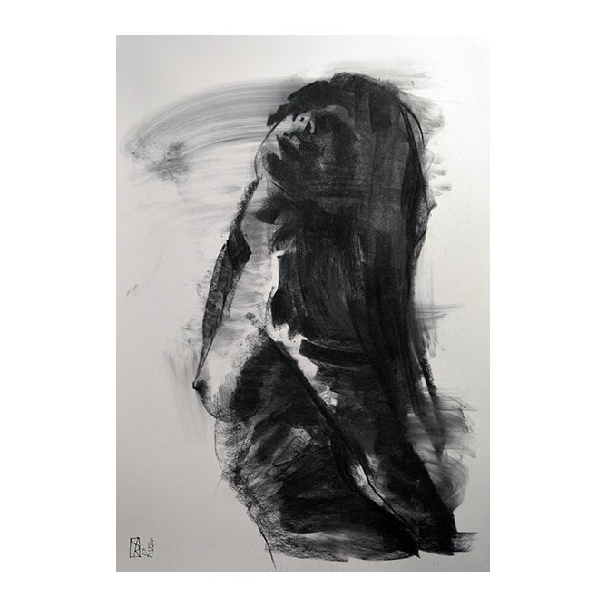 ドローイング 木炭画 表現力豊かな抽象人物画「ドローイング 291」9x12インチ