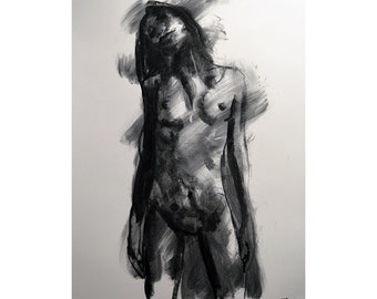 Painting, original, charcoal, Drawing, origial painting  Nude Erotic Art one of a kind Woman Fashion Large art inch 40x28 not a print