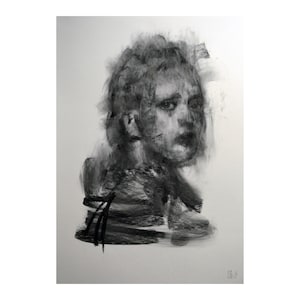 Original charcoal drawing wall art painting fashion face woman  one of a kind handmade large art inch 40x28, not a print