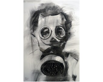 ORIGINAL drawing charcoal, painting, illustration, face, charcoal, one of a kind handmade,  not a print