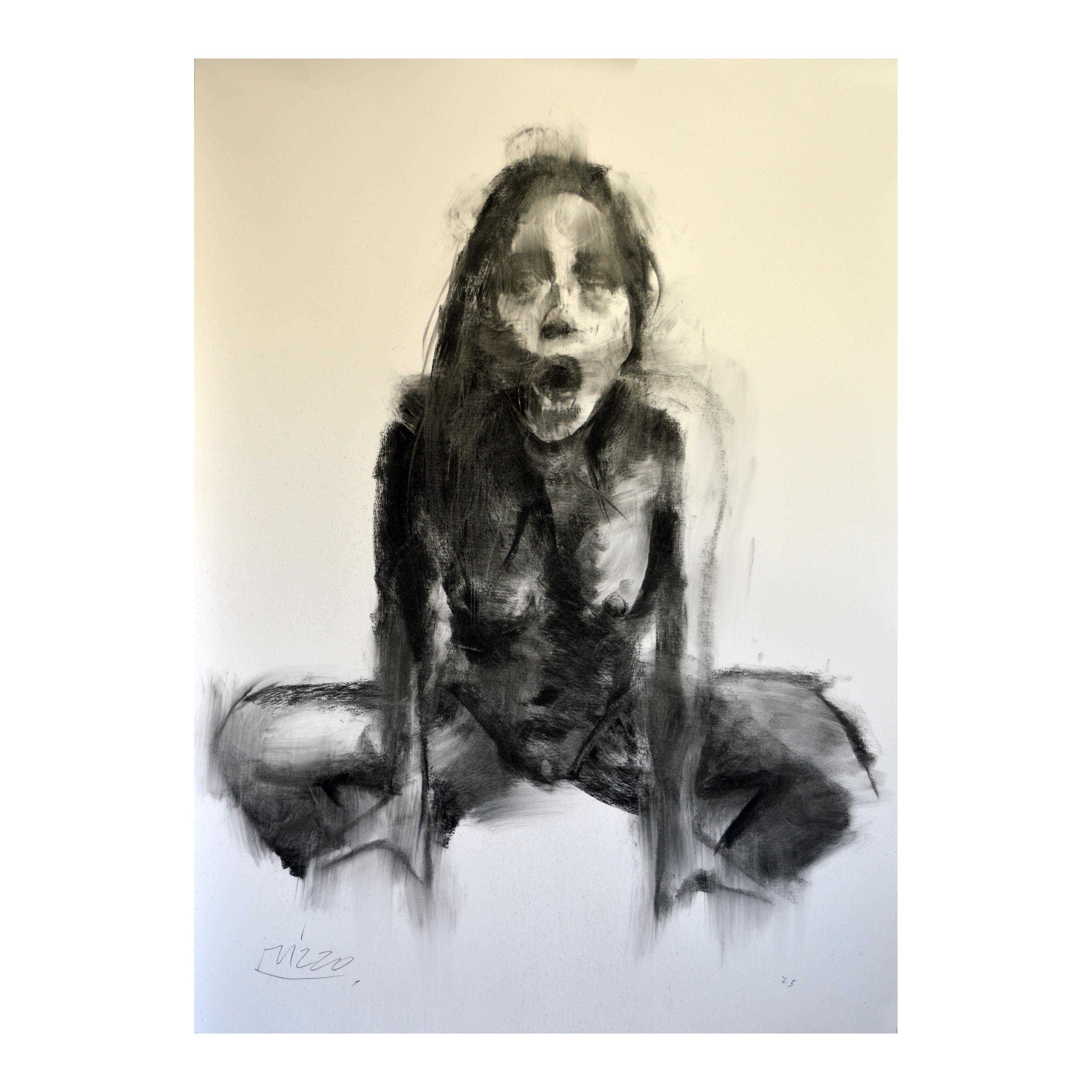 ORIGINAL painting charcoal OOAK, , Drawing, illustration, handmade, woman, fashion, large art inch 40x28, not a print