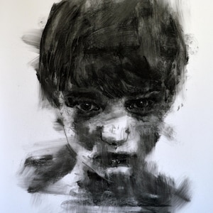 Original charcoal drawing wall art painting fashion face woman  one of a kind handmade large art inch 40x28, not a print