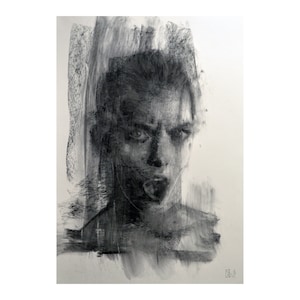 Original charcoal drawing wall art painting fashion face woman  one of a kind handmade large art inch 40x28, not a print