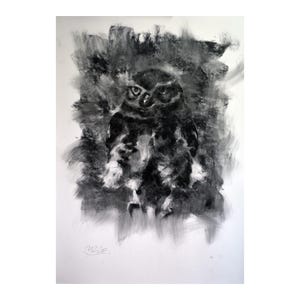 フクロウ オリジナル ドローイング 木炭画 イラスト ユニークな手作りの大きなアート 40x28 インチ、プリントではありません