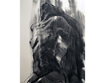 ORIGINAL charcoal painting  drawing, origial painting,  Nude Erotic Art one of a kind Woman Fashion Large art inch 40x28 not a print