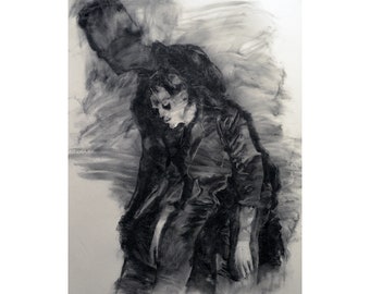 Frankenstein ORIGINAL Drawing charcoal painting illustration one of a kind handmade large art inch 40x28, not a print