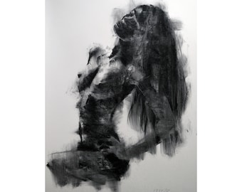 ORIGINAL charcoal painting  drawing, origial painting,  Nude Erotic Art one of a kind Woman Fashion Large art inch 40x28 not a print