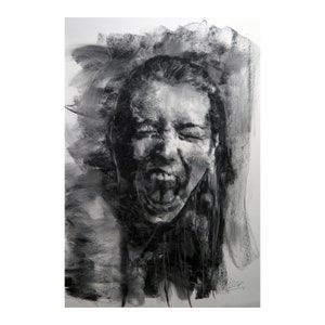 Original charcoal drawing wall art painting fashion face woman  one of a kind handmade large art inch 40x28, not a print